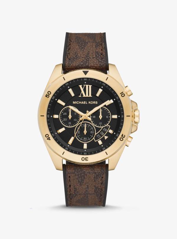 Panske Oversized Hodinky Michael Kors Oversized Brecken Logo and Gold-Tone Hnede - Hodinky Michael Kors Levně | KNOMB-2718